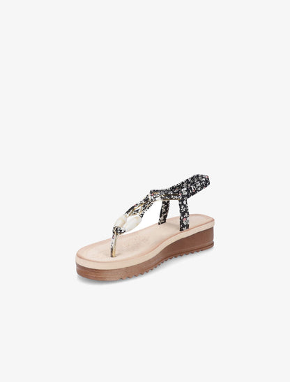 Nu-pieds imprimés à empiècement perle effet ivoire - Noir - 3
