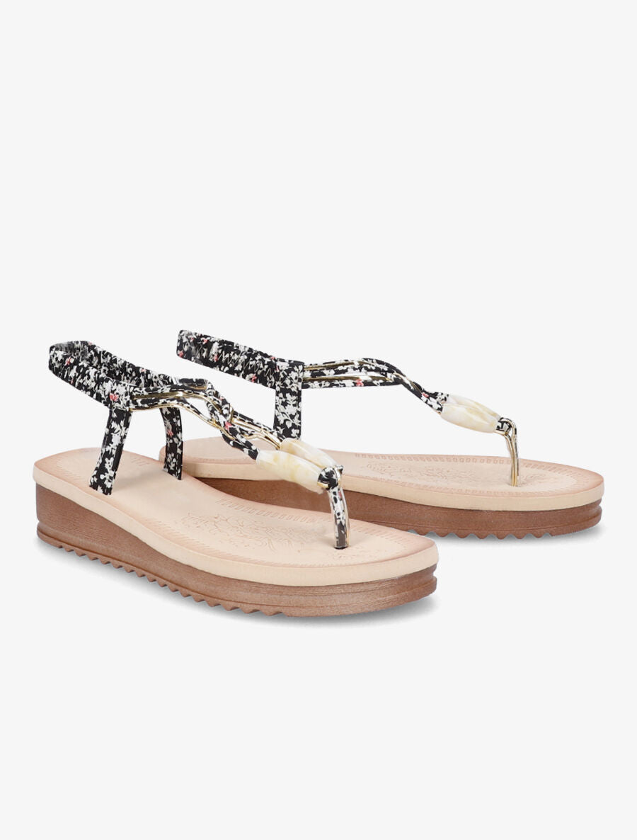 Nu-pieds imprimés à empiècement perle effet ivoire - Noir - 4