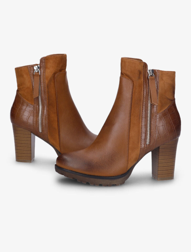 Bottines montantes à contrefort effet croco - Camel - 4