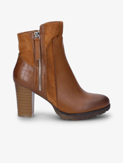 Bottines montantes à contrefort effet croco - Camel - 1