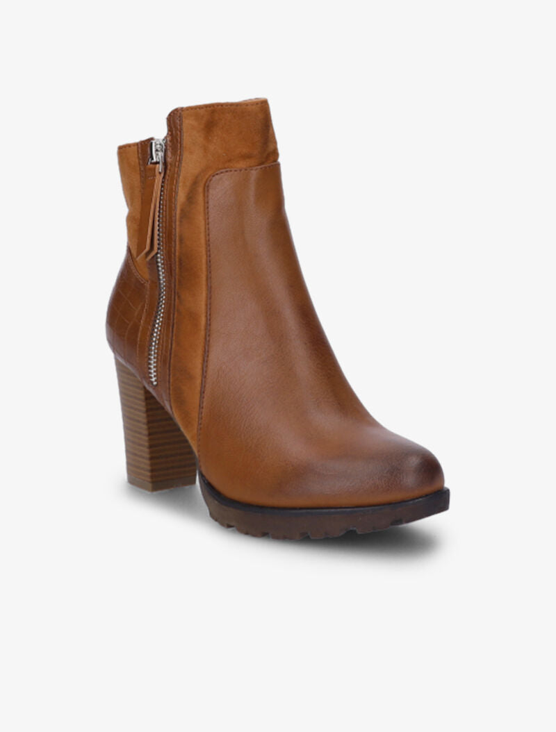 Bottines montantes à contrefort effet croco - Camel - 2