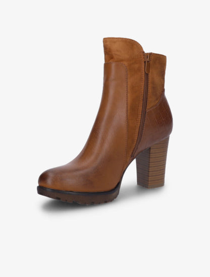 Bottines montantes à contrefort effet croco - Camel - 3