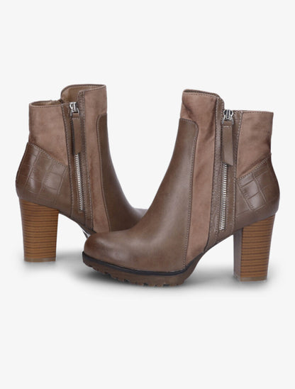 Bottines montantes à contrefort effet croco - Taupe - 3