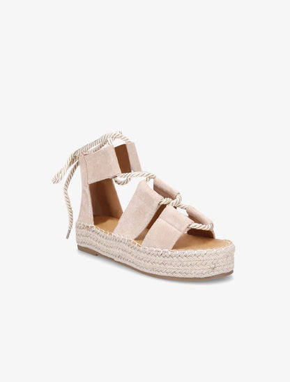 Compensées à lacets et semelle raphia - Beige - 2