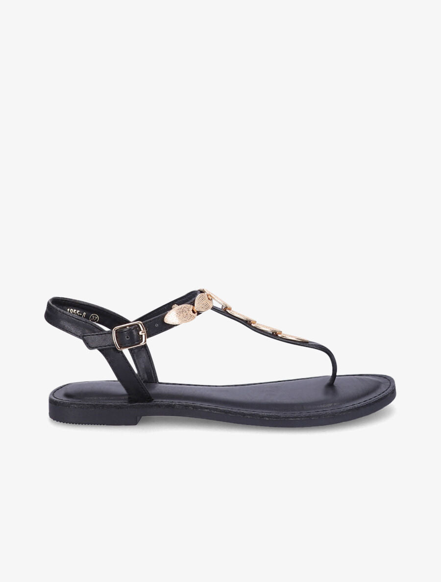 Nu-pieds à empiècements feuilles métalliques - Noir - 5