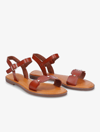 Nu-pieds dentelés à clous - Camel - 4