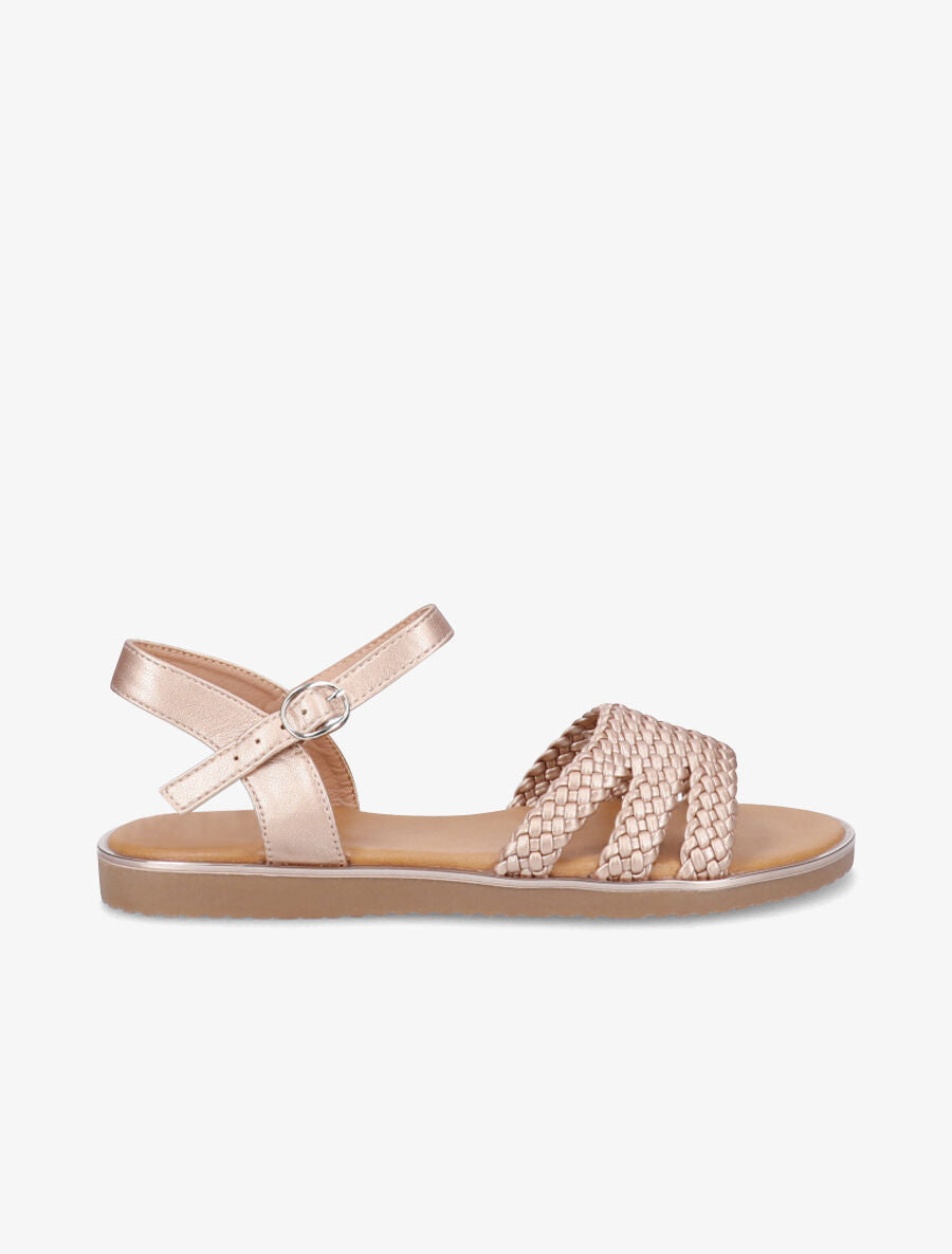 Nu-pieds en simili tressé - Rose gold - 1