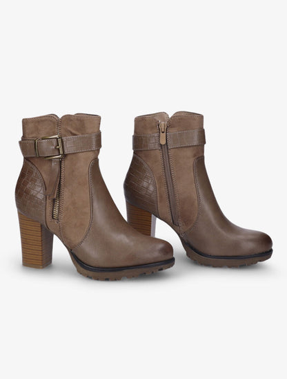 Bottines montantes à sangle et contrefort tressés - Taupe - 4