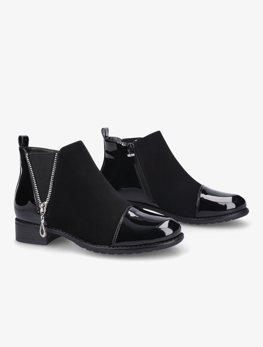 Bottines élastiquées à bout vernis - Noir - 5