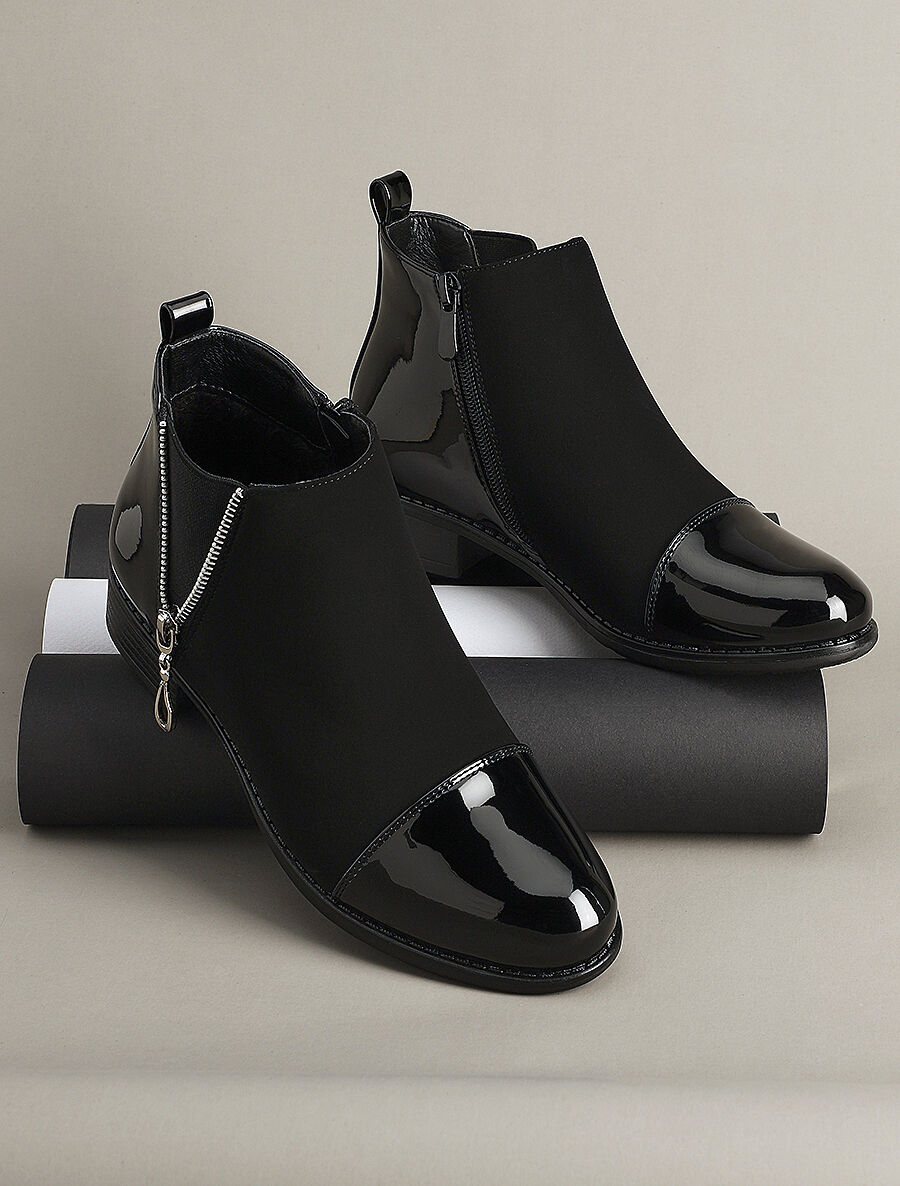 Bottines élastiquées à bout vernis - Noir - 1