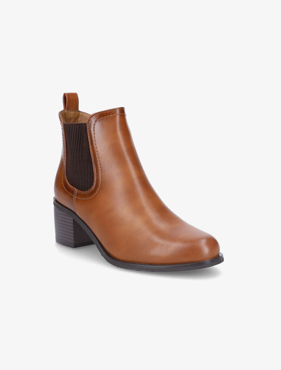 Bottines en simili et côté élastiqué - Camel - 2