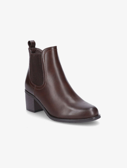 Bottines en simili et côté élastiqué - Marron - 2