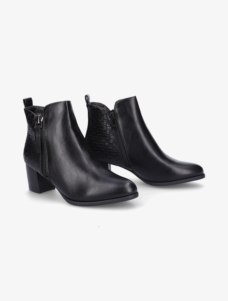 Bottines à contrefort effet osier et double zips - Noir - 4