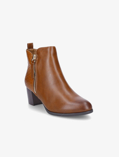 Bottines à contrefort effet osier et double zips - Camel - 2