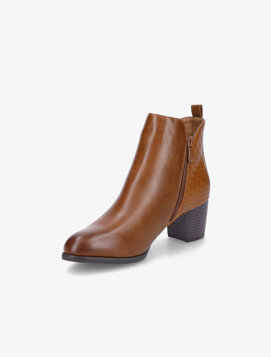 Bottines à contrefort effet osier et double zips - Camel - 3