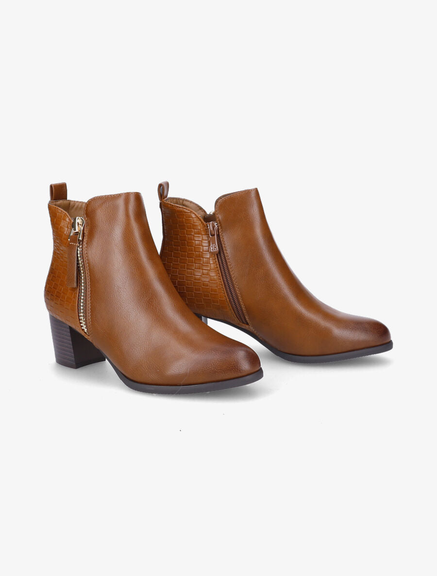 Bottines à contrefort effet osier et double zips - Camel - 4