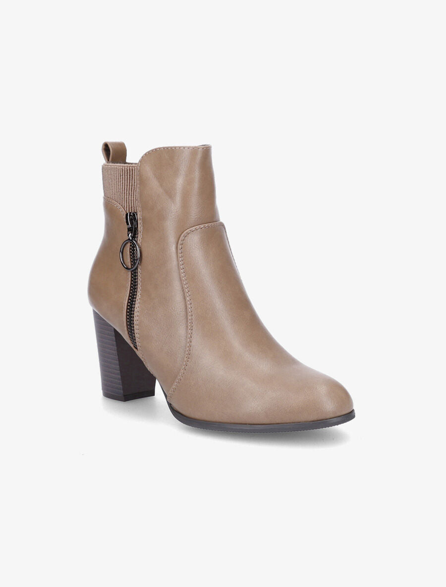 Bottines en simili à zip décoratif - Beige - 2