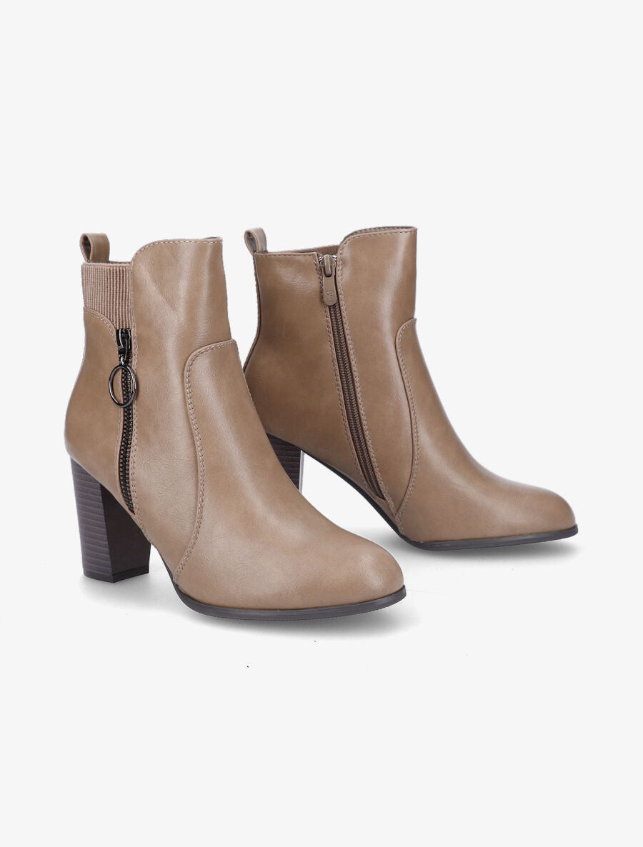 Bottines en simili à zip décoratif - Beige - 4