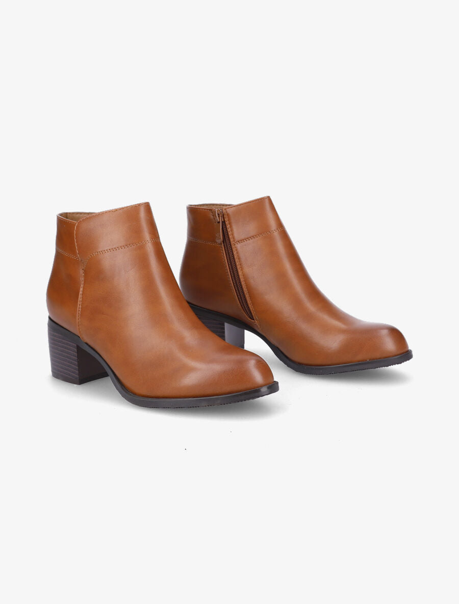 Bottines à talon et zip - Camel - 4