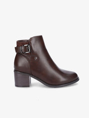 Bottines en simili et suédine à sangles - Marron - 1