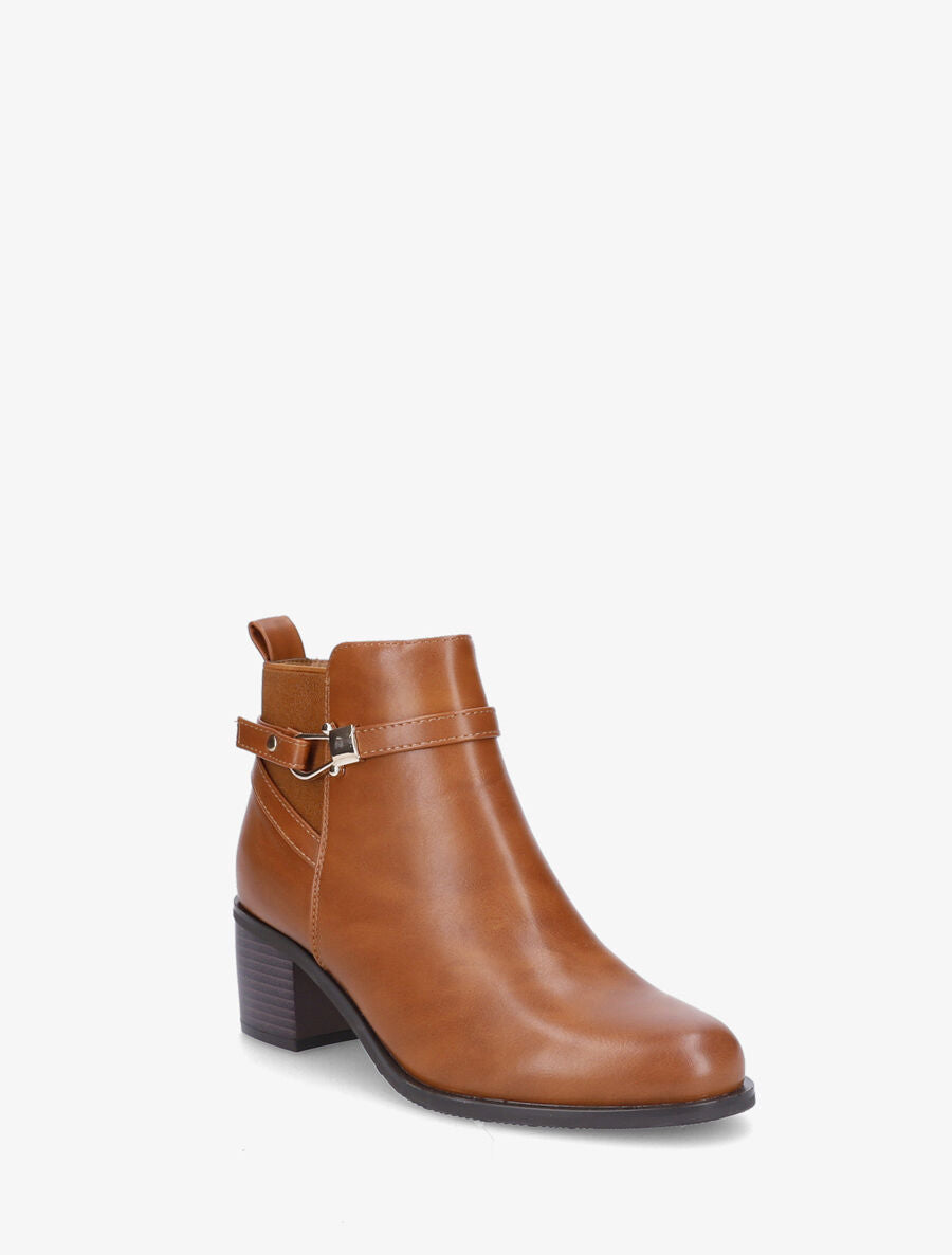 Bottines en simili à contrefort stylisé et côté élastiqué - Camel - 2