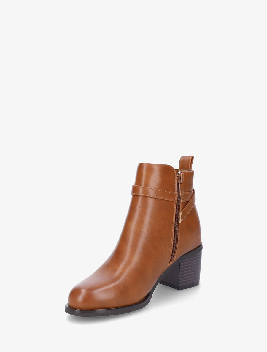Bottines en simili à contrefort stylisé et côté élastiqué - Camel - 3