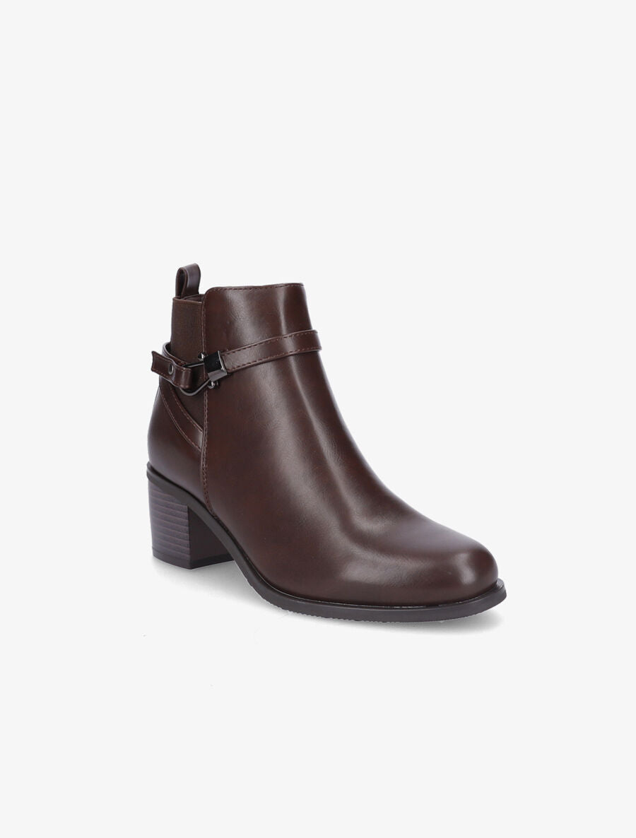 Bottines en simili à contrefort stylisé et côté élastiqué - Marron - 2