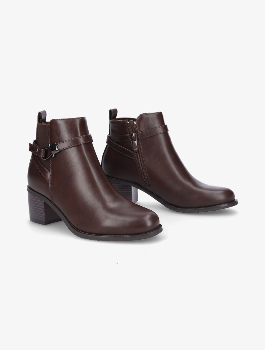 Bottines en simili à contrefort stylisé et côté élastiqué - Marron - 4