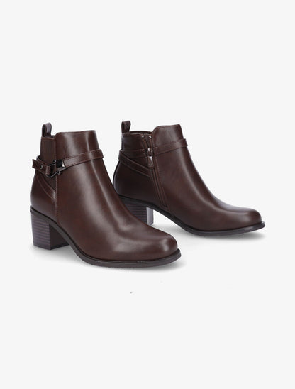 Bottines en simili à contrefort stylisé et côté élastiqué - Marron - 4