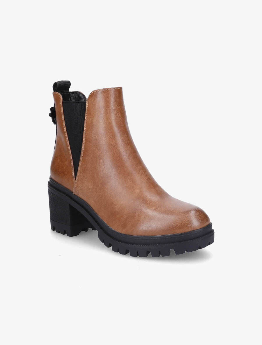 Bottines en simili à semelle crantée - Camel - 2