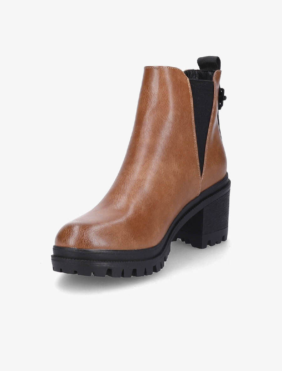 Bottines en simili à semelle crantée - Camel - 3