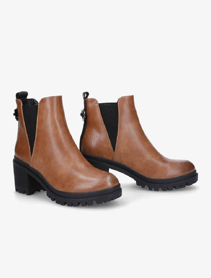 Bottines en simili à semelle crantée - Camel - 4