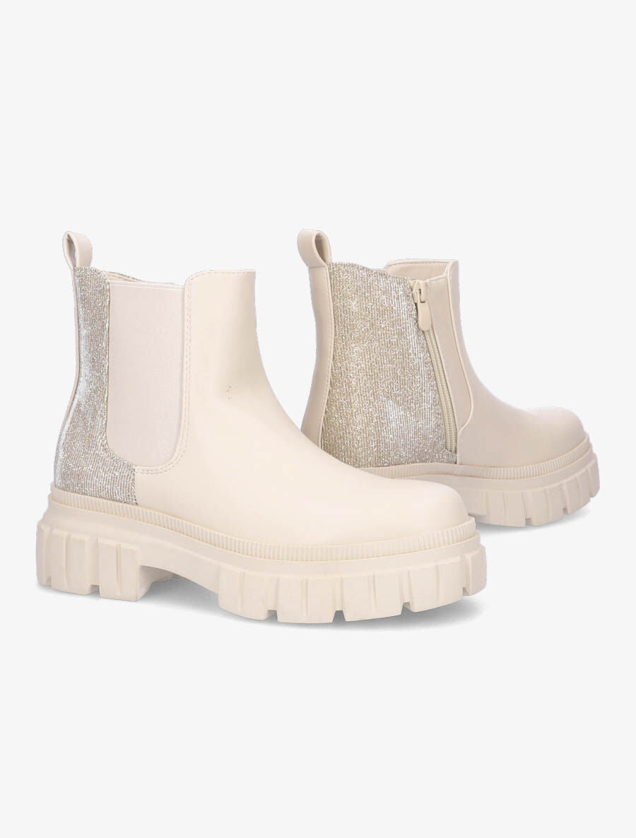 Boots pailletées à semelle crantée - Beige - 4