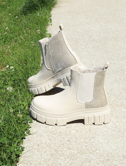 Boots pailletées à semelle crantée - Beige - 5