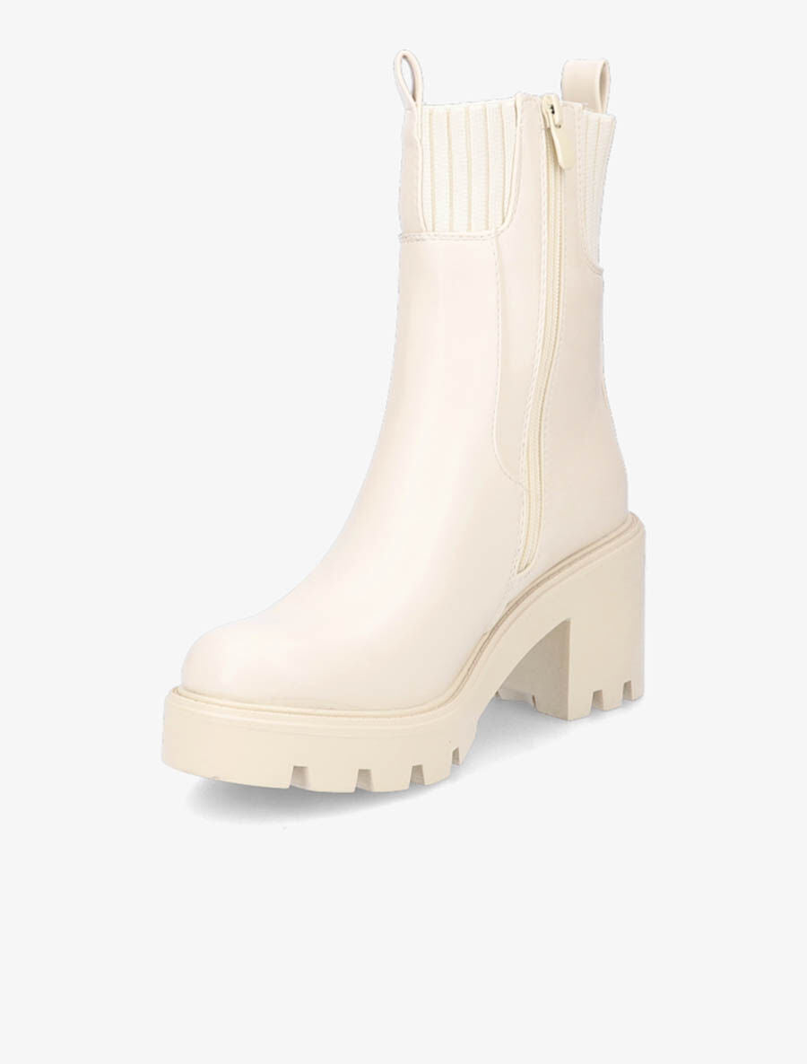 Bottines montantes à talon et ganse élastiquée côtelée - Beige - 3
