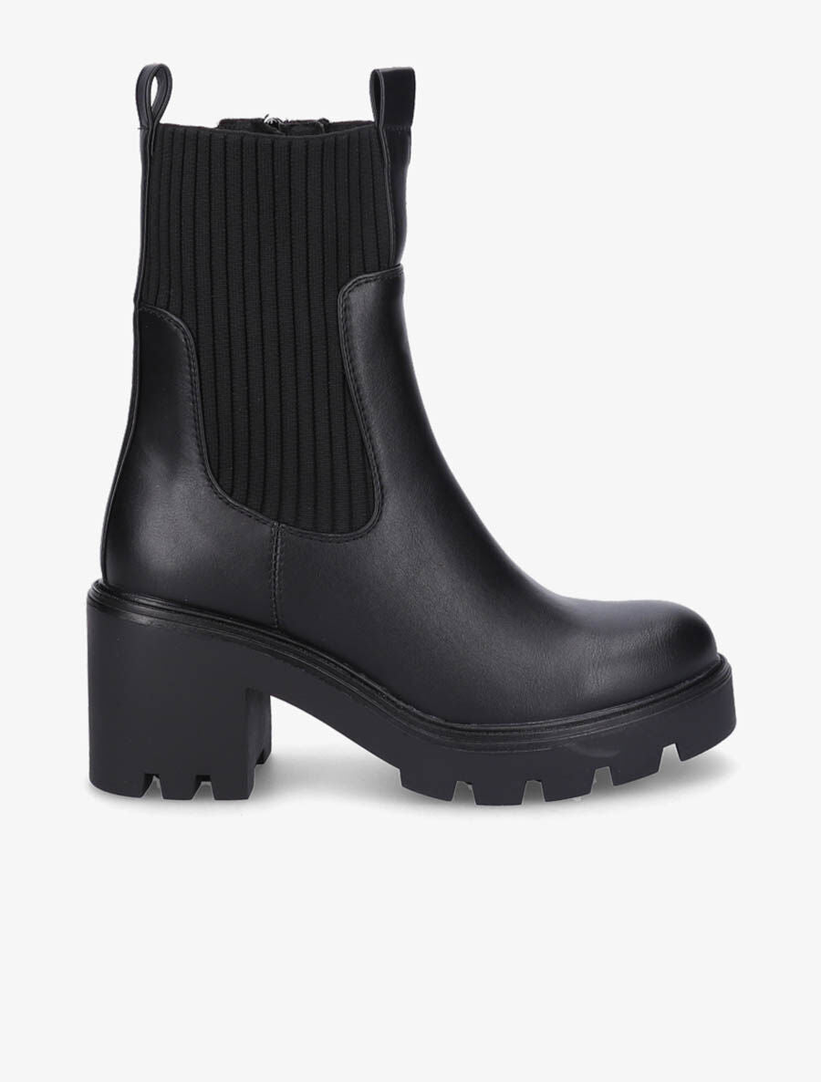 Bottines montantes à talon et ganse élastiquée côtelée - Noir - 1
