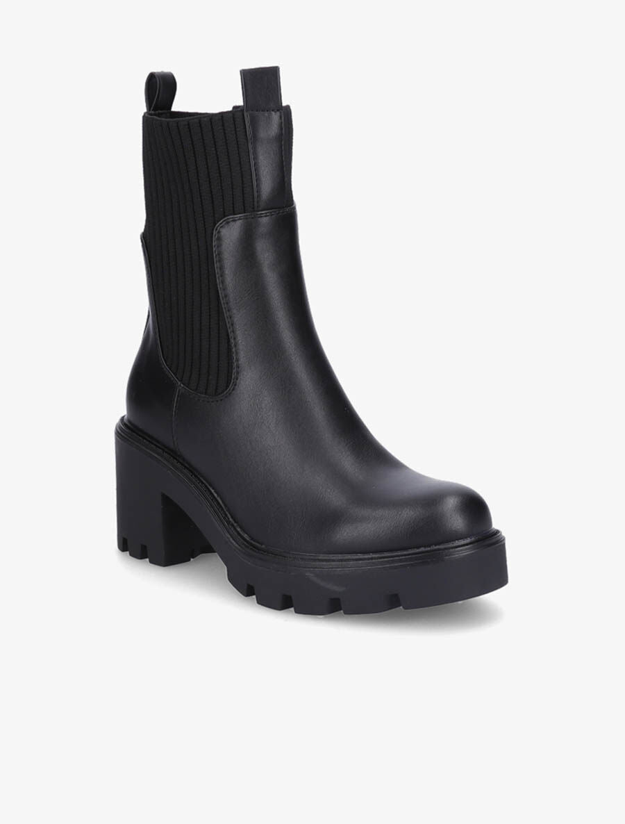 Bottines montantes à talon et ganse élastiquée côtelée - Noir - 2