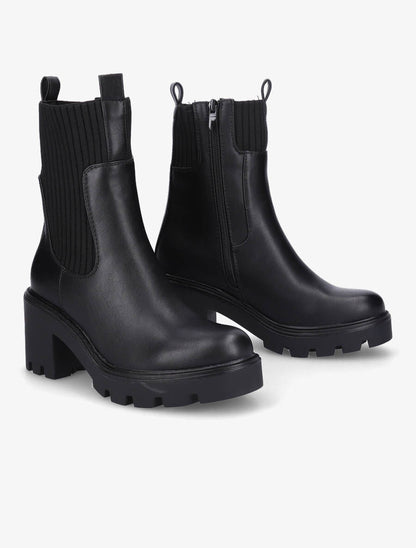 Bottines montantes à talon et ganse élastiquée côtelée - Noir - 4