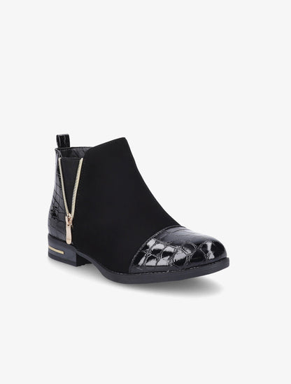 Bottines à détails effet croco vernis - Noir - 2