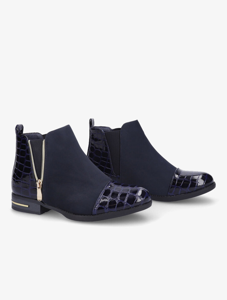 Bottines à détails effet croco vernis - Marine - 4