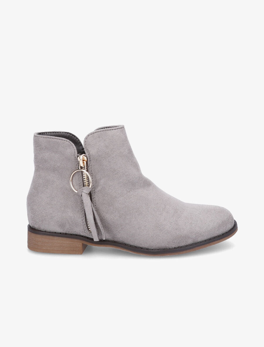 Low boots effet daim à pampille - Gris - 1