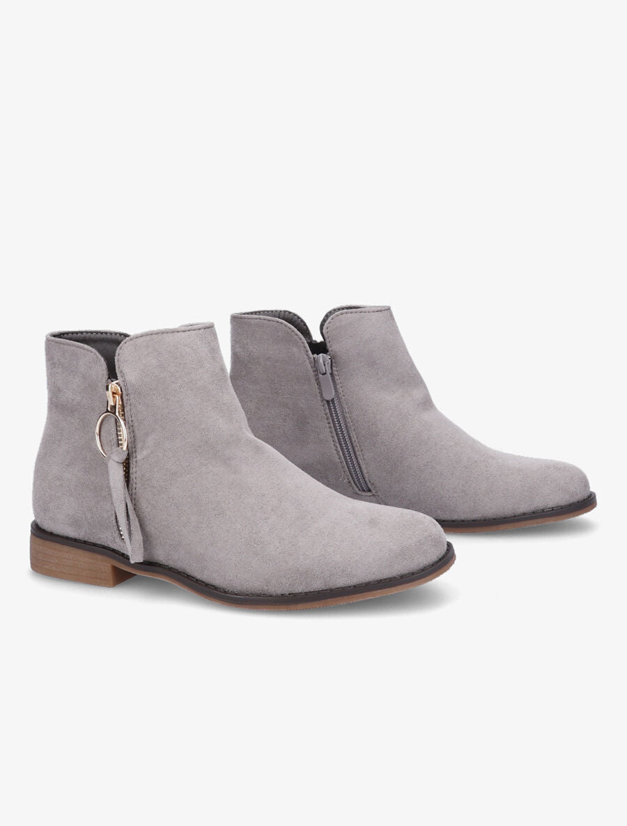 Low boots effet daim à pampille - Gris - 4