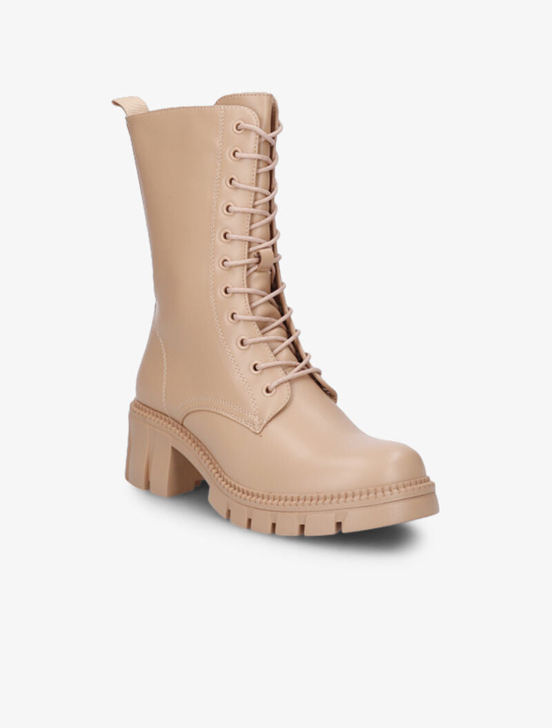 Rangers montantes à talons strillés et semelles crantées - Beige - 3
