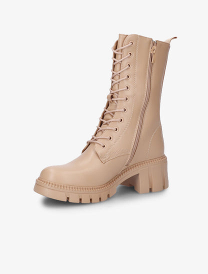 Rangers montantes à talons strillés et semelles crantées - Beige - 4