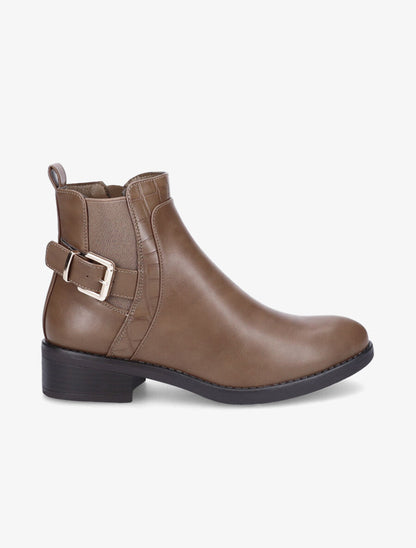 Bottines à cheville élastiquée et boucle - Taupe - 5