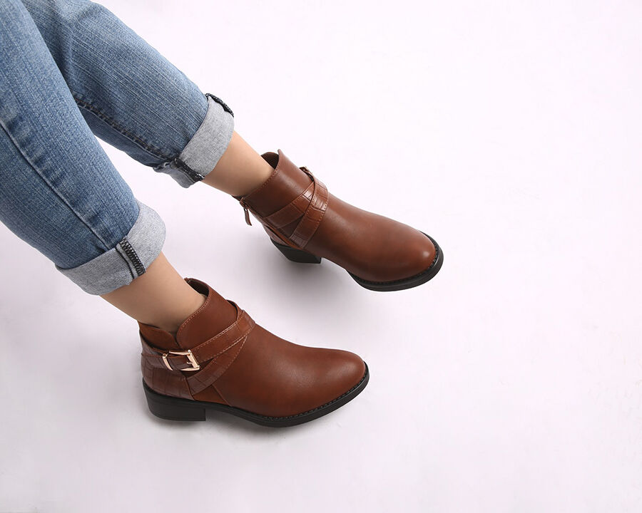 Bottines à sangles croisées - Camel - 5