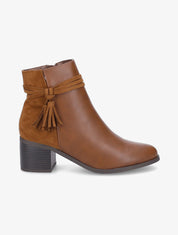 Bottines bi-matière à pompon - Camel - 1