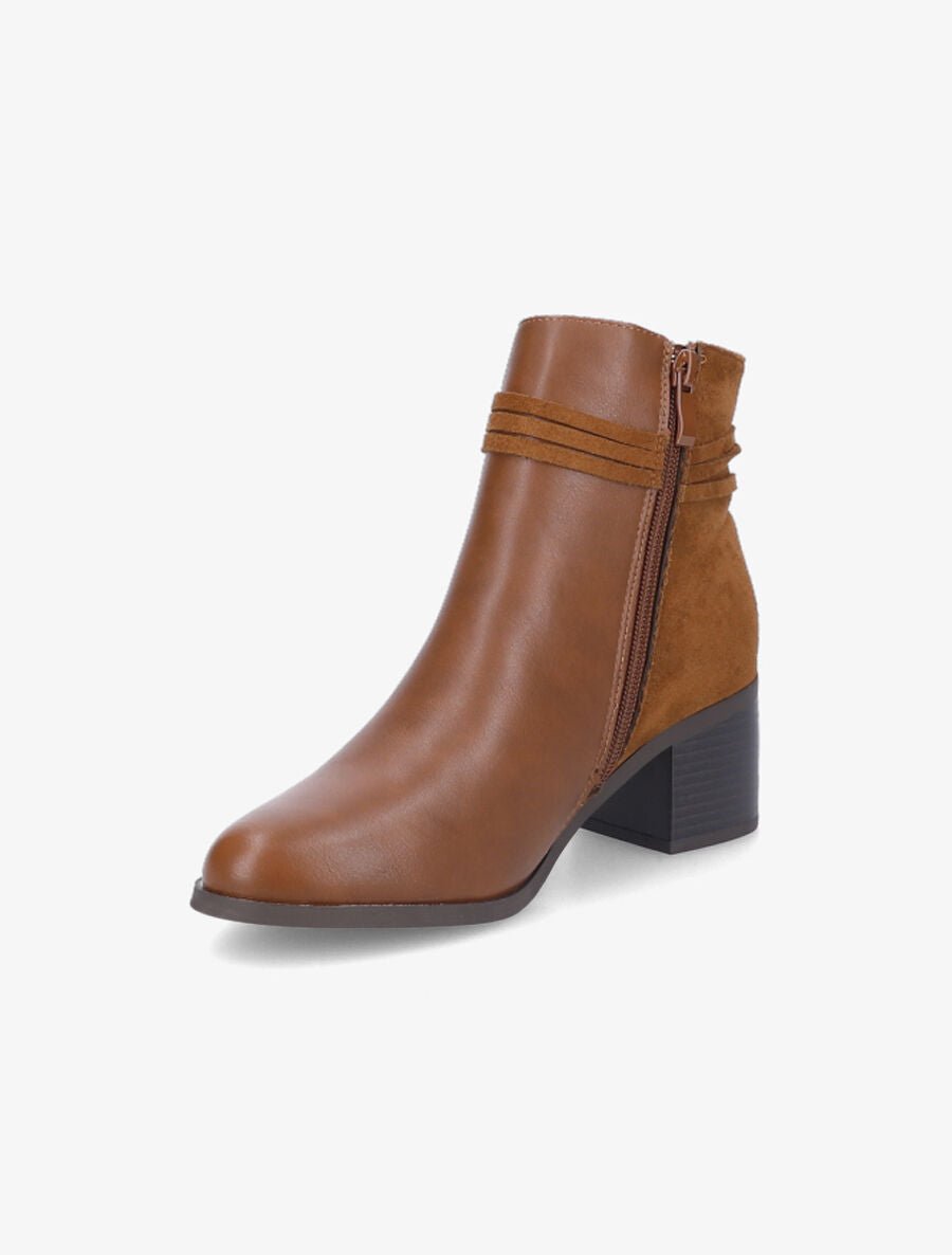 Bottines bi-matière à pompon - Camel - 3