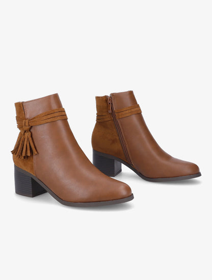 Bottines bi-matière à pompon - Camel - 4