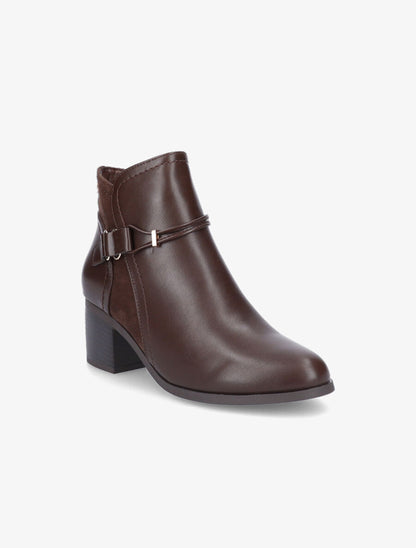 Bottines bi-matière à sangle stylisée - Marron - 2